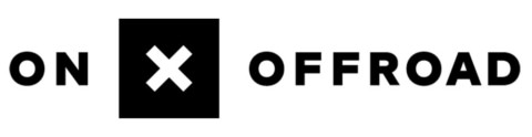 Logo designs for "on" and "offroad" with the "offroad" logo featuring a stylized x in the center.