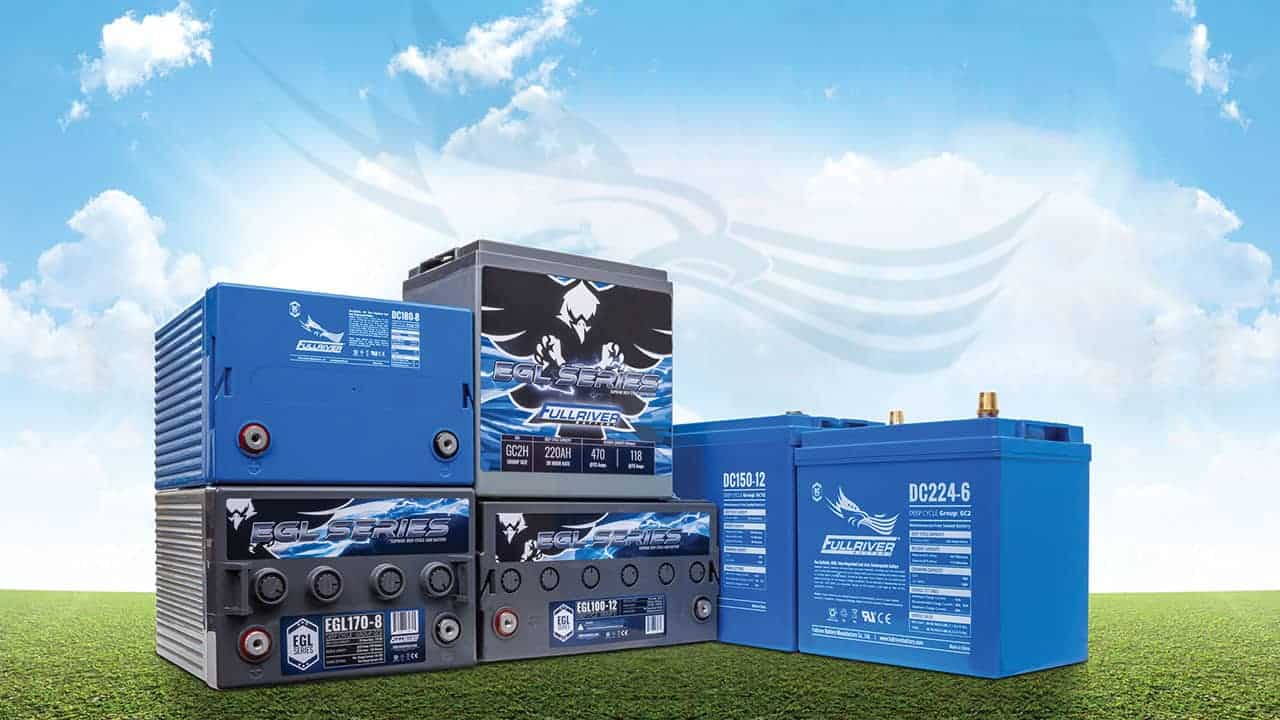 Fullriver EGL Series batteries next to a Fullriver DC Series batteries