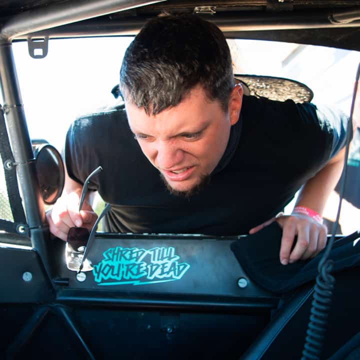 A man in a black shirt.