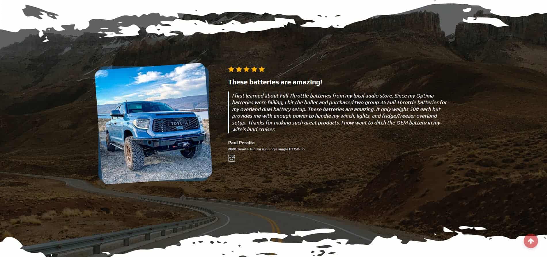 A website with a picture of a truck on the road.