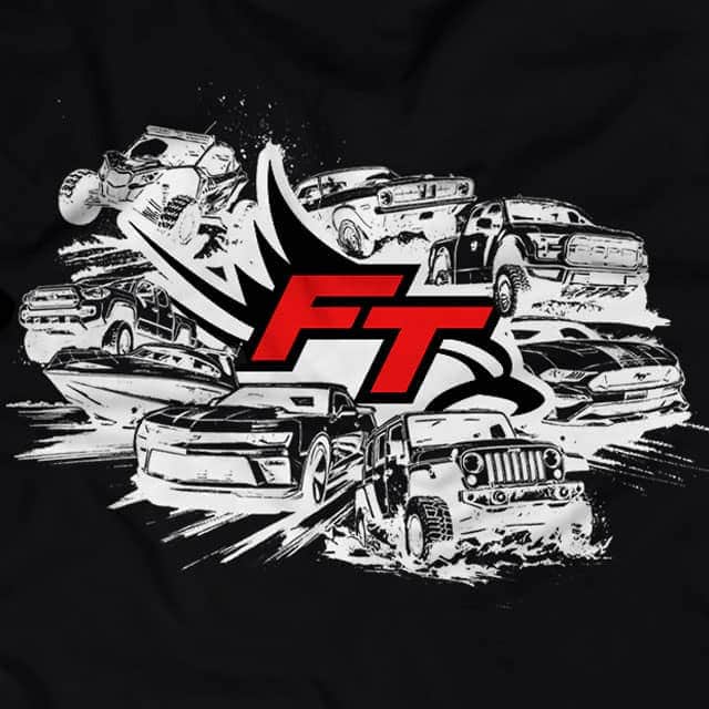 A black t shirt with the ft logo on it.